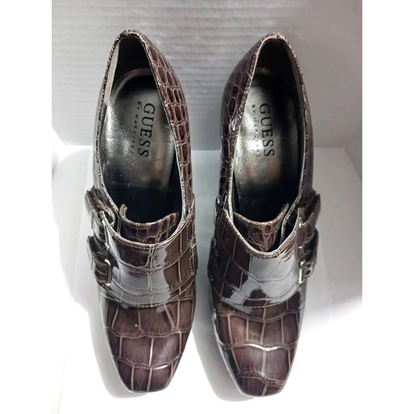 Guess by Marciano Animal Print Front Side Buckle Brown Size 5M About 4.5" Heels - Picture 2 of 11